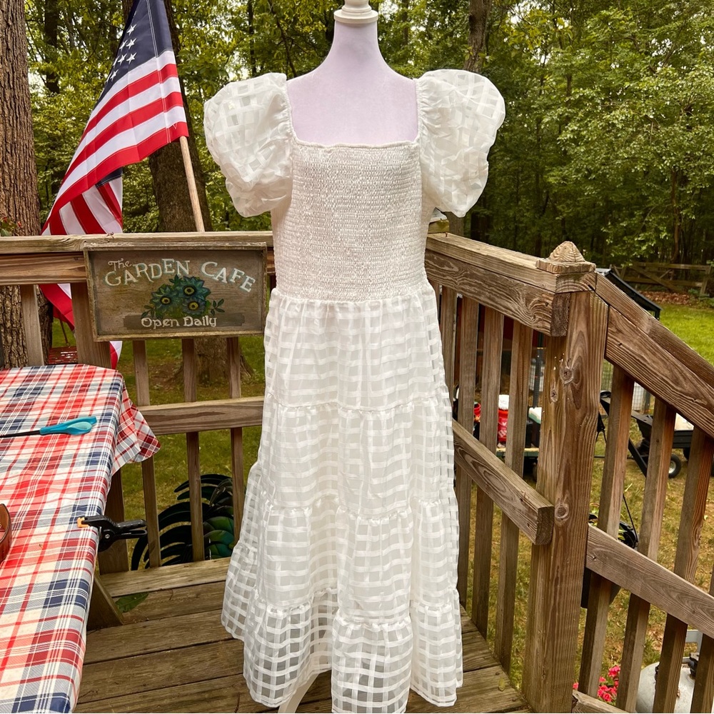 Pretty Garden White Pretty Shoulder Sundress XXL fully lined, Maxi - Picture 8 of 13
